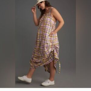 Daily Practice  Plaid Halter Midi Dress in Lavender and Yellow